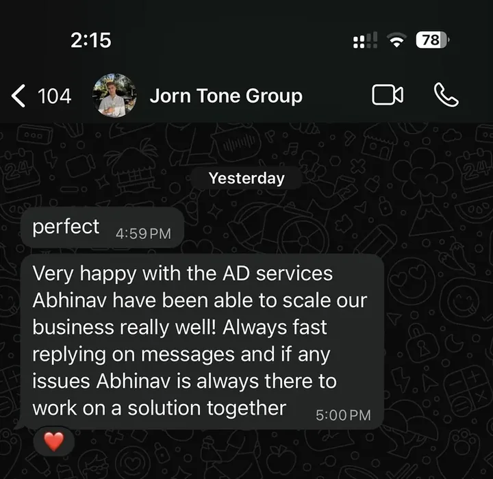Client: very happy with the ad services, always fast replying