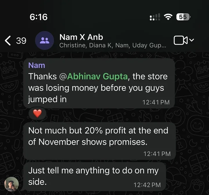 Client: the store was losing money before you jumped in, 20% profit in November